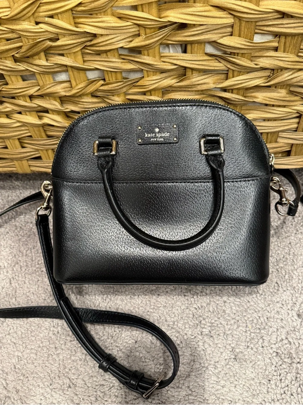 kate spade Black Leather Crossbody Dome Satchel